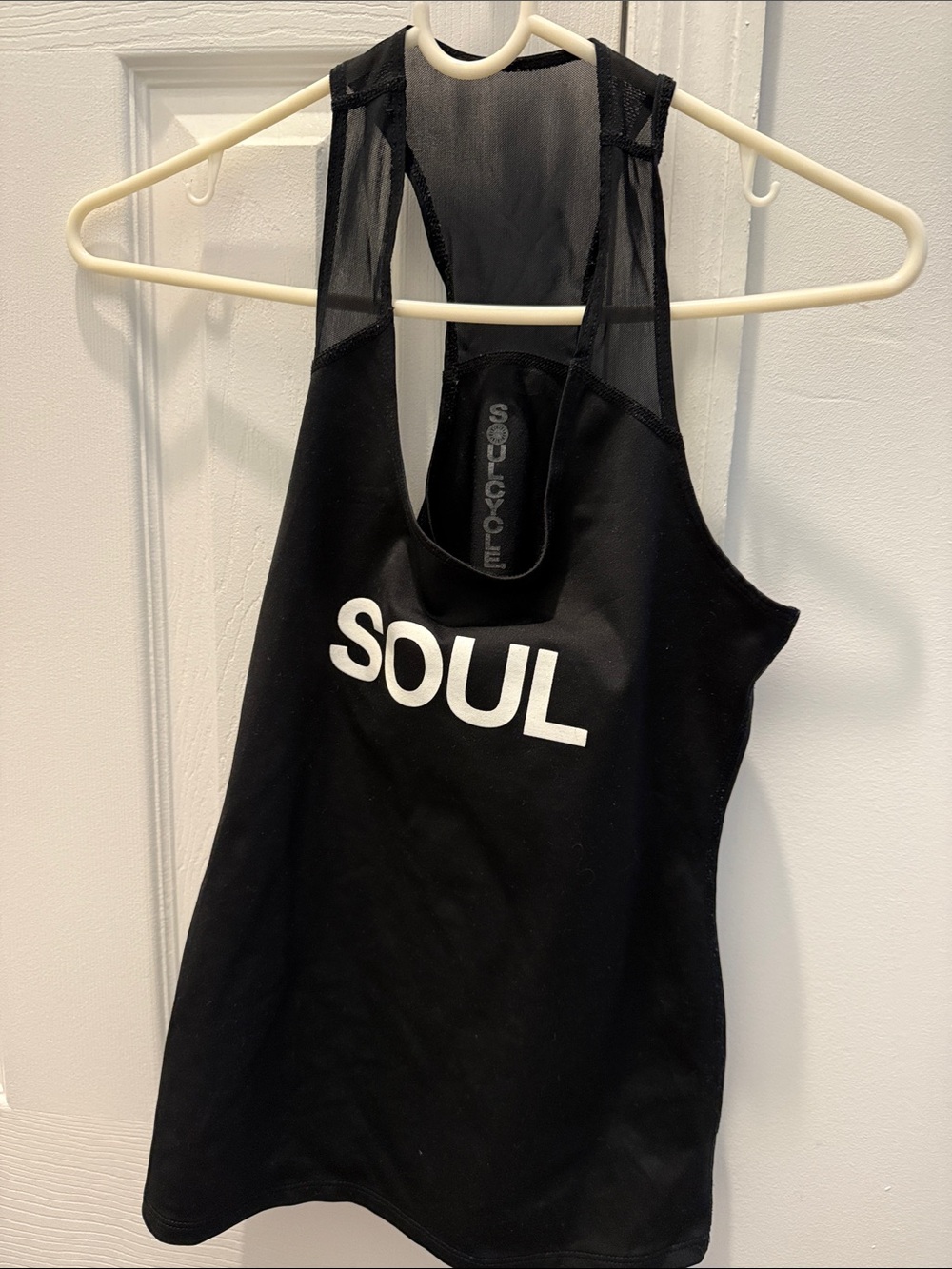soulcycle Black Racerback Tank with White SOUL Logo. Size small